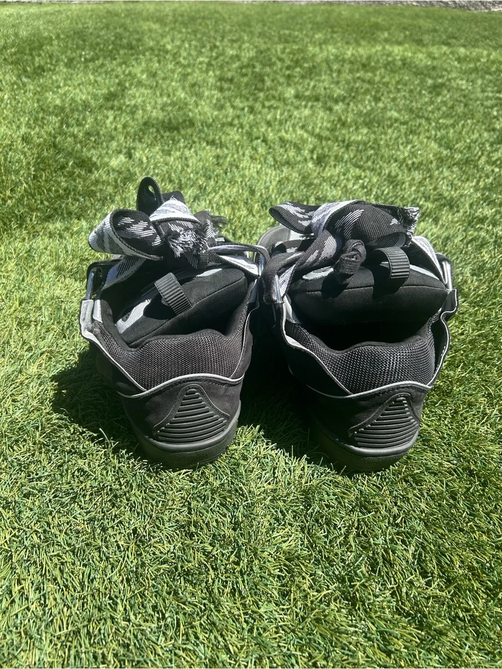Lanvin Black and Gray High-Top Sneakers with Patterned Laces